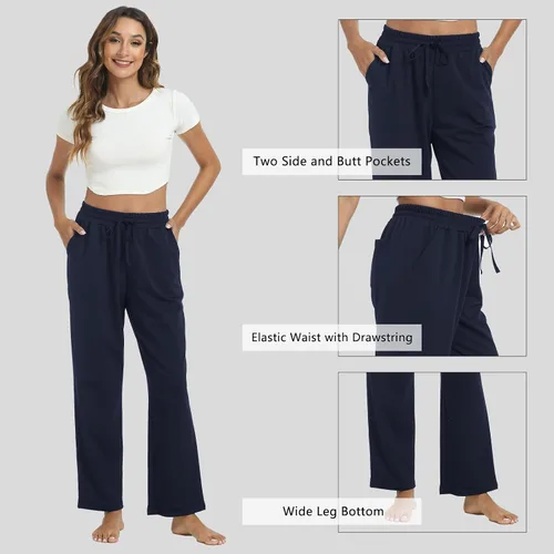 Vista 5 de DIBAOLONG Pantalones deportivos para mujer, holgados, cómodos, informales, de pierna ancha, con cordón, cintura alta, pantalones de pijama