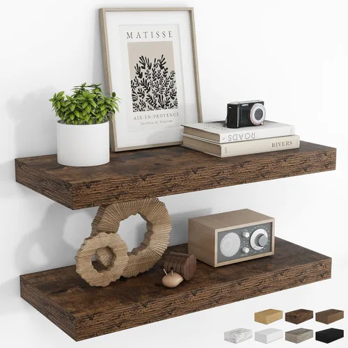Vista 9 de RICHFOCUS Estantes flotantes de 8 pulgadas para estantes cuadrados de pared para dormitorio, cocina, baño, estante flotante de madera rústica