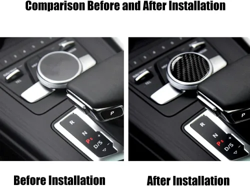 Vista 4 de Blazeray Accesorios interiores de fibra de carbono, cubierta decorativa, ajuste adhesivo para Audi A4 B9 2017-2019 (cubierta de perilla central)