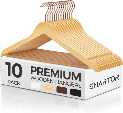 Vista 14 de Smartor Paquete de 20 perchas de madera maciza para armario, perchas de madera resistente para trajes, camisas, vestidos, con gancho de oro rosa