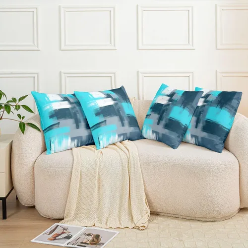 Vista 7 de Juego de 4 fundas de almohada abstractas de 16 x 16 pulgadas, fundas de cojín suaves y modernas de arte abstracto para sofá, fundas decorativas