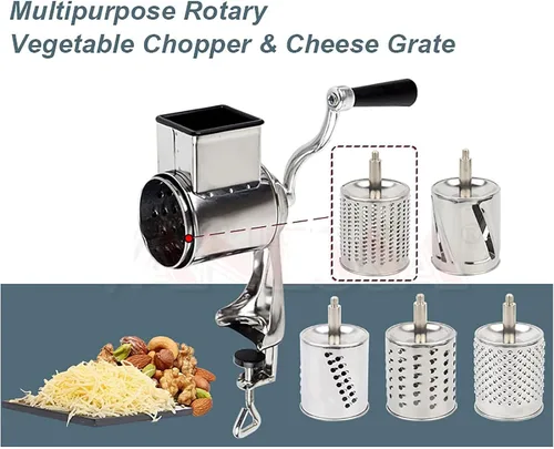 Vista 7 de Rallador, rallador rotativo de queso, cortador de verduras de cocina con 5 cuchillas intercambiables, fácil de limpiar, para frutas, verduras, nueces