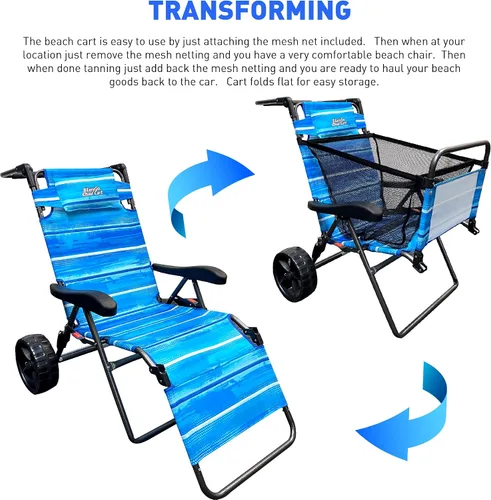 Vista 2 de Silla de carrito de playa – 2 en 1 vueltas de carrito de playa a silla de playa – grande azul