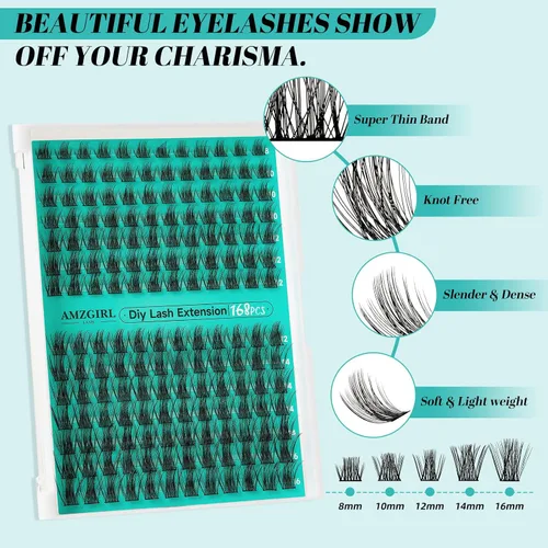 Vista 3 de Kit de Extensión de Pestañas, Kit de Racimos de Pestañas DIY 168Pcs con Pegamento de Unión y Sello Impermeable, Removedor de Pestañas para Kit