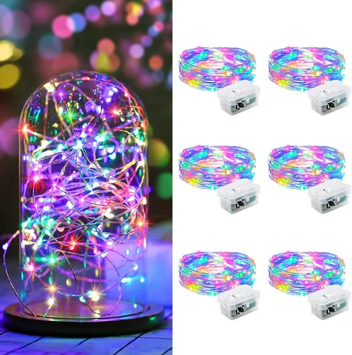 Vista 53 de AIKEI Paquete de 12 luces LED de hadas que funcionan con pilas, guirnaldas de luces impermeables de 7 pies, 20 luces LED de luciérnagas estrelladas