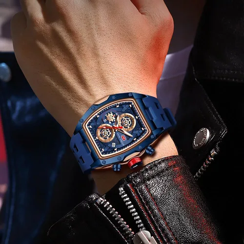Vista 3 de MF MINI FOCUS Reloj de pulsera Tonneau de moda para hombre (cronógrafoimpermeableluminosocalendario) reloj de cuarzo con correa de silicona