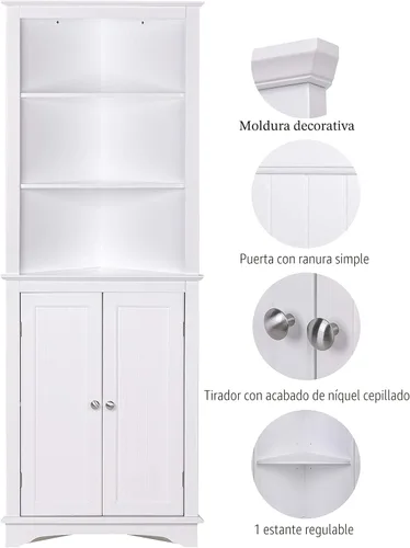 Vista 3 de Spirich Armario de esquina alto con puertas y estantes, armario de almacenamiento de esquina independiente para baño, cocina, sala de estar