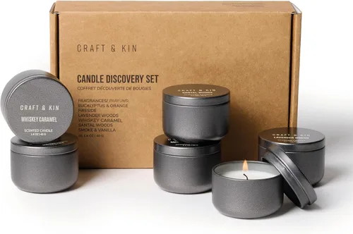 Vista 6 de Craft & Kin Premium 6 velas votivas perfumadas – Juego de regalo de velas perfumadas de soja natural de lujo con aromas variados – Decoración