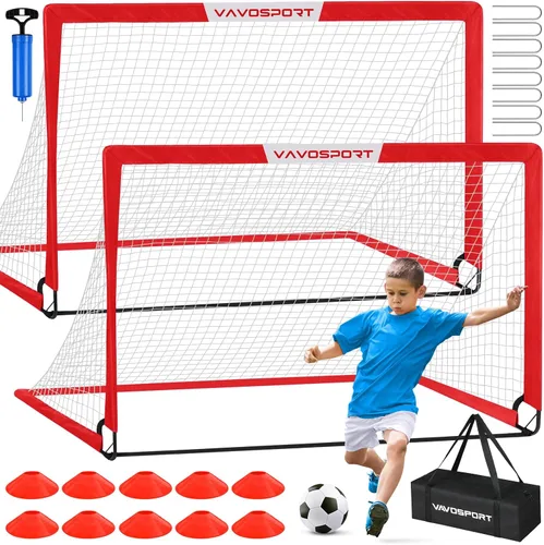 Vista 11 de VAVOSPORT Portería de fútbol, 2 porterías de fútbol para niños de 6 x 4 pies para patio trasero, red de fútbol portátil desplegable