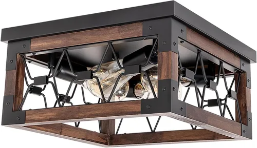 Vista 10 de Lámpara de techo de montaje empotrado estilo granja, 2 luces, lámpara de techo de granja, lámparas de cocina de esquina con enchufe E26, lámparas