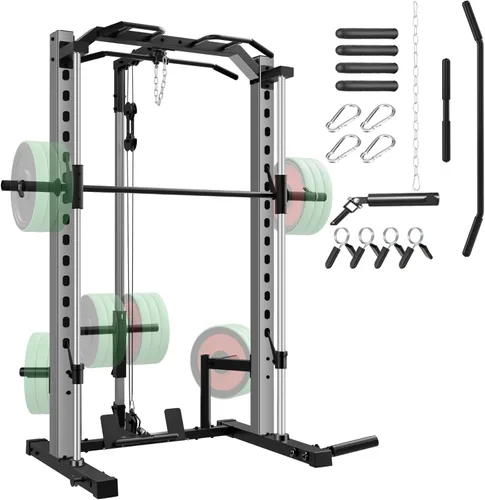 Vista 7 de OPPSDECOR All-in-One Adjustable Smith Machine with LAT-Pull Down System Multi-Function Power Cage for Home Gym Cable Crossover Squat Rack of Workout