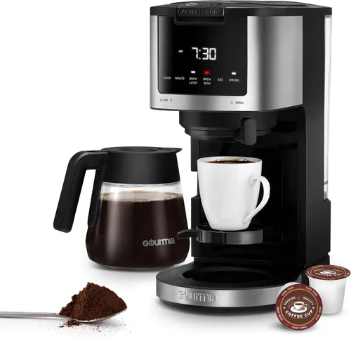 Vista 2 de Gourmia Cápsula individual 2 en 1 + cafetera de 12 tazas con ajustable hasta 4 horas para mantener el calor