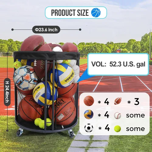 Vista 7 de Ball Storage Bin for Garage, Balls Holder for Soccer, Basketball, Ball Cart, Rolling Basketball Rack for Outdoor, Indoor