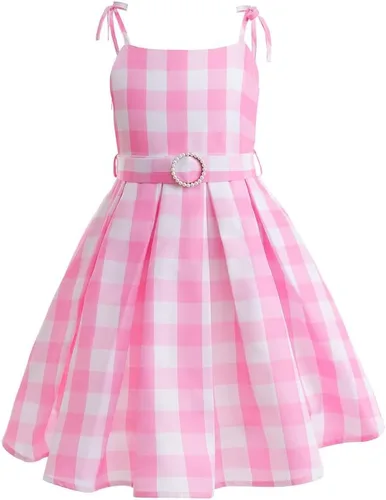 Vista 3 de HUYMHTER Vestido de disfraz rosa para niñas, disfraz de película, cosplay, fiesta de Halloween, disfraz