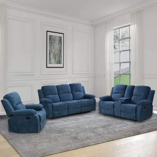 Vista 9 de Juego de muebles de sala de estar, juego de sofá reclinable de cuero, sofá reclinable y sofá biplaza, juego de sofá de cuero beige, juego de muebles