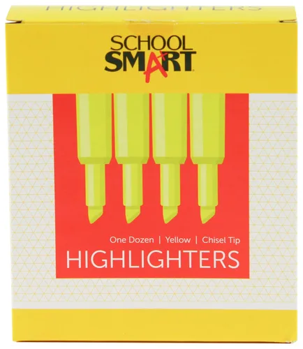 Vista 3 de School Smart Resaltadores estilo tanque, punta de cincel, amarillo, paquete de 12