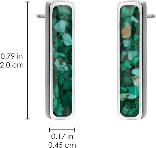 Vista 5 de Aretes de barra de piedras preciosas para mujer, delicados aretes de sodalita de malaquita turquesa y cristal curativo natural, aretes de barra