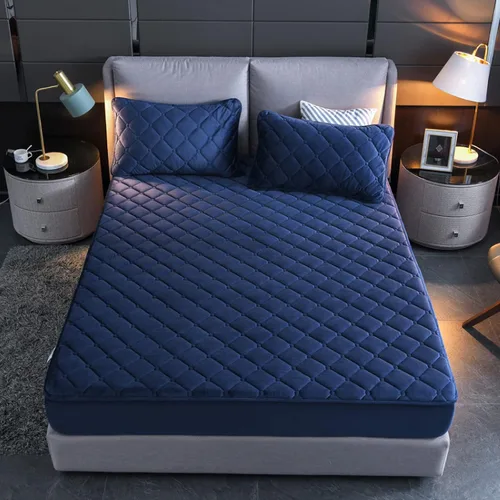 Vista 13 de FCLDESHOP Sábanas de bolsillo profundo, sábana bajera acolchada de terciopelo de cristal grueso que mantiene el calor, protector de colchón de Azul