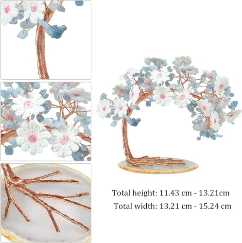 Vista 3 de Árbol de dinero con flores bordadas de cristal con base de ágata, buena suerte, Feng Shui, árbol bonsái para decoración de mesa de oficina en casa