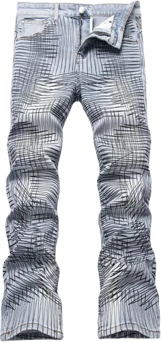 Vista 19 de Baylvn - Pantalones de mezclilla para hombre con diseño patchwork, ajustados y cómodos, estilo motociclista 3132 Camuflaje y azul