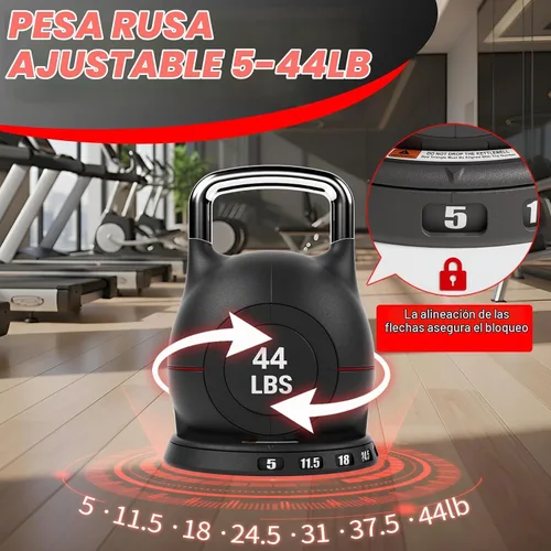 Vista 3 de LIFERUN Pesa rusa ajustable, pesa rusa de 22.5/44 libras con 7 niveles de Negro