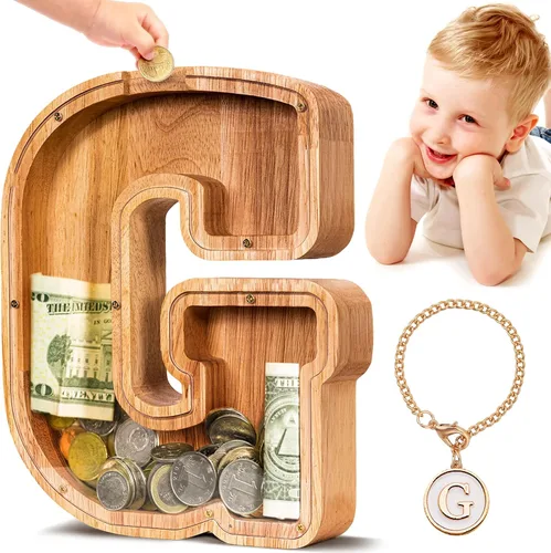 Vista 93 de SummiDate Alcancía de madera de letra para niños y niñas, Alfabeto, personalizada, regalo de cumpleaños y pascua para niños (A)