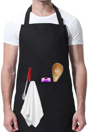 Vista 6 de Xeoxarel Delantal de chef para hombres y mujeres, 31 x 27 pulgadas, grande con lazos de cintura de 36 pulgadas, 2 bolsillos, delantales de cocina