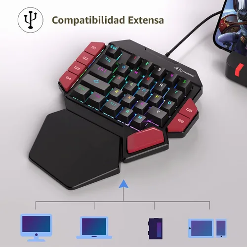 Vista 5 de MageGee Teclado profesional para juegos con una mano, retroiluminación RGB de 35 teclas, mini teclado mecánico con cable con interruptor azul