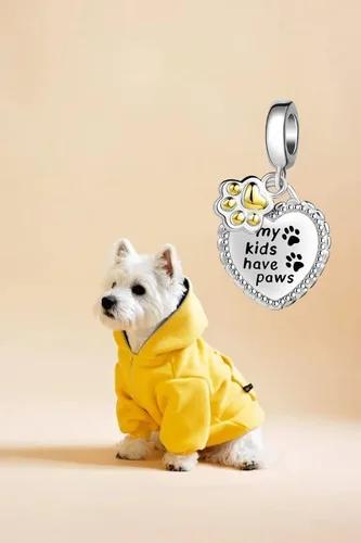 Vista 9 de NanMuc Abalorios de Pandora con estampado de pata chapado en oro, cachorro, perro, corazón, mascota, gato, aninmal, compatible con pulseras Pandora