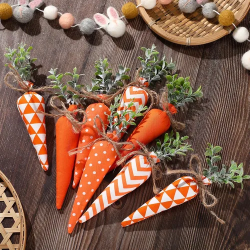 Vista 4 de Skylety Decoraciones de zanahoria de Pascua, paquete de 8 unidades, zanahorias artificiales de tela, no tejidas para rellenos de cestas de Pascua