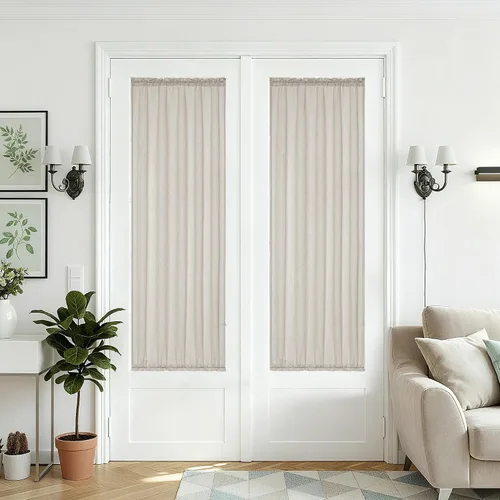 Vista 50 de Cortinas de cocina de lino semitransparente beige de 24 pulgadas de largo, 2 paneles Cream, Cafe Short Curtains, for Bathroom Small Windows, Light