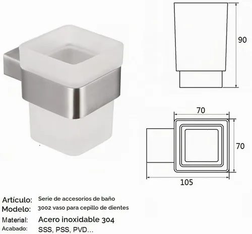 Vista 5 de QT Modern - Vaso para cepillo de dientes de baño, extremadamente elegante, hecho de acero inoxidable cepillado 304, resistente al agua y al óxido