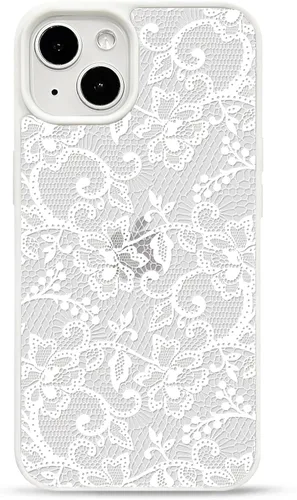 Vista 8 de NITITOP Para iPhone 14 Plus/15 Plus Funda Transparente Encaje Flor - Negro
