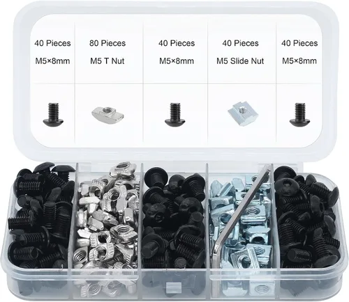 Vista 4 de Kit de 240 tornillos de tuercas en T M5 para extrusión de aluminio de la serie 2020, kit de tuercas de tornillo de ranura de 0.236 in, 120 tornillos