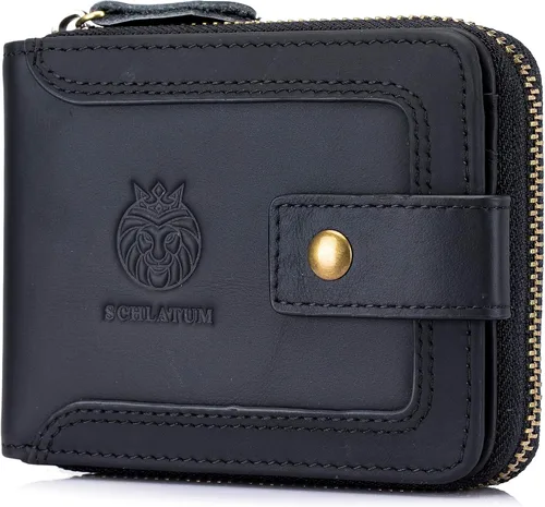 Vista 30 de LUKZIJAES Billetera de cuero genuino para hombre, con bloqueo RFID, delgada, plegable, bolsillo frontal, #3-Café, Vintage