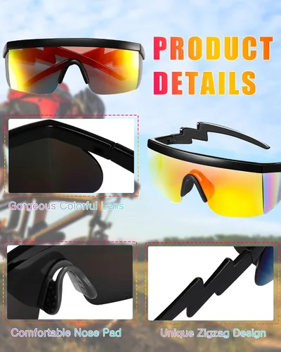 Vista 3 de Frienda 3 pares de lentes de sol retro semi sin montura de los años 80 y 90 s zigzag gafas de sol transparentes de colores para hombres y mujeres