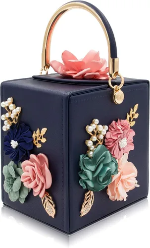 Vista 9 de Milisente Bolso de mano de noche para mujer, caja cuadrada floral, bolsos de noche, bolsos cruzados de hombro, bolso de mano de flores para boda