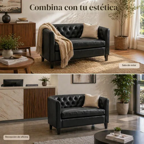 Vista 5 de Naomi Home Emma Sofá biplaza de piel sintética - Barril copetudo - Negro