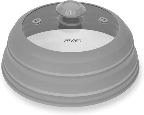 Vista 17 de FPVIER Cubierta plegable para salpicaduras de microondas - Tapa ventilada de silicona y vidrio con mango de fácil agarre, se ajusta a platos