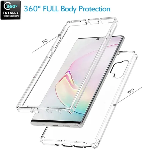 Vista 3 de Funda para teléfono Galaxy Note 10 Plus SM-N975U con protector de pantalla de vidrio templado, carcasa protectora de cuerpo completo transparente