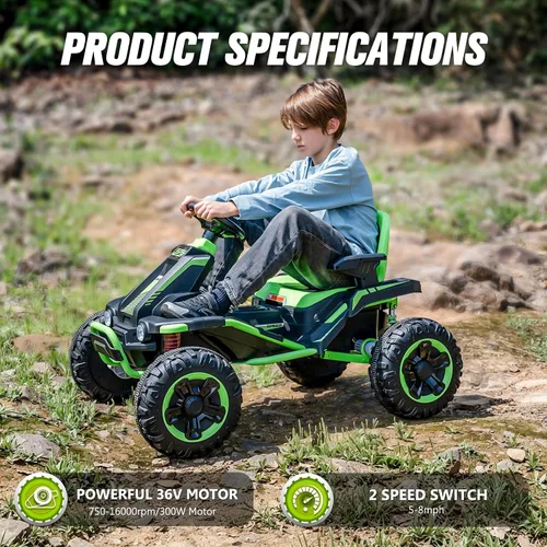 Vista 3 de Juguetes de paseo de 36 V para niños grandes 6+ coche eléctrico con Verde