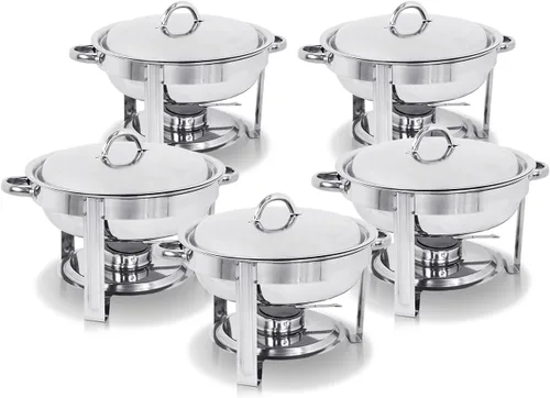 Vista 12 de Super Deal - Plato redondo de acero inoxidable de 5 cuartos de galón, para catering, cena y bufé, Plateado