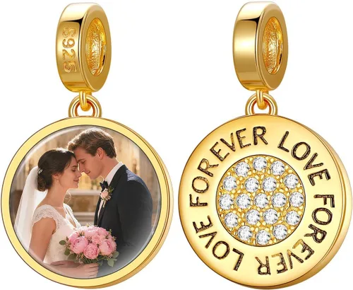 Vista 15 de Custom4U Photo Charms for Bracelets 925 Sterling Silver/Gold Plated Heart/Tree of Life/Round Charm Bead Personalized with Picture Custom