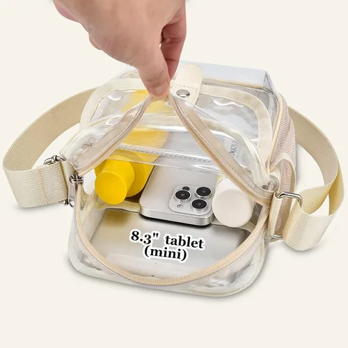 Vista 2 de Bolso bandolera transparente SPODEARS para eventos en estadios y conciertos - Cartera con correa de hombro ajustable con 1 soporte para botella
