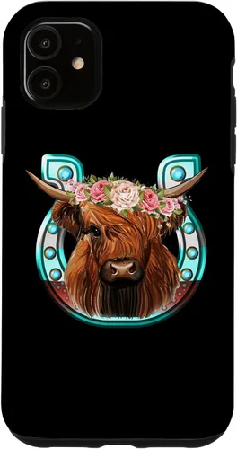 Vista 8 de Floral Highland Cow Heifer Horseshoe Western Country Case for iPhone 16