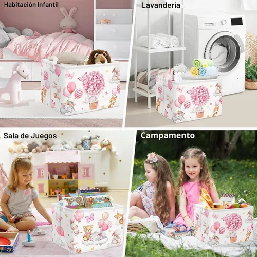 Vista 7 de Clastyle Cesta de almacenamiento para niños, diseño de flores rosas, cesta