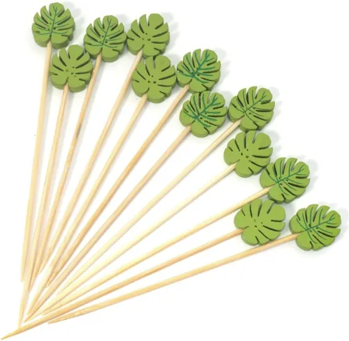 Vista 13 de PuTwo palillos de cóctel hechos a mano 300 unidades palillos de cóctel de bambú natural con cuentas cúbicas en los extremos, ecológicos, pinchos