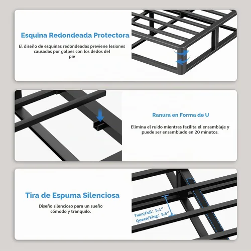 Vista 6 de ROIL Somier de 10 Pulgadas para Cama Individual, Somier Metálico Resistente con Funda de Tela, Capacidad Máxima de Peso de 3500 Libras, Fácil