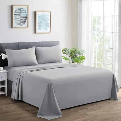 Vista 14 de Marina Decoration Juego de sábanas de 600 hilos de algodón percal de fibra larga ultra suave para todas las estaciones, 4 piezas con 2 fundas