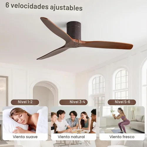 Vista 4 de Sofucor Ventilador de techo de 52 pulgadas sin luz, ventiladores de techo de madera maciza para interiores y exteriores sin luces, motor CC